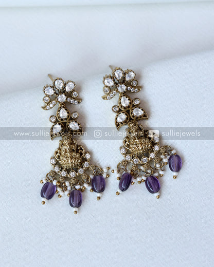 Victorian Premium Moissanite Lakshmi Necklace witrh Earrings