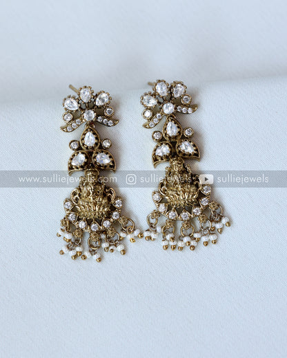 Victorian Premium Moissanite Lakshmi Necklace witrh Earrings
