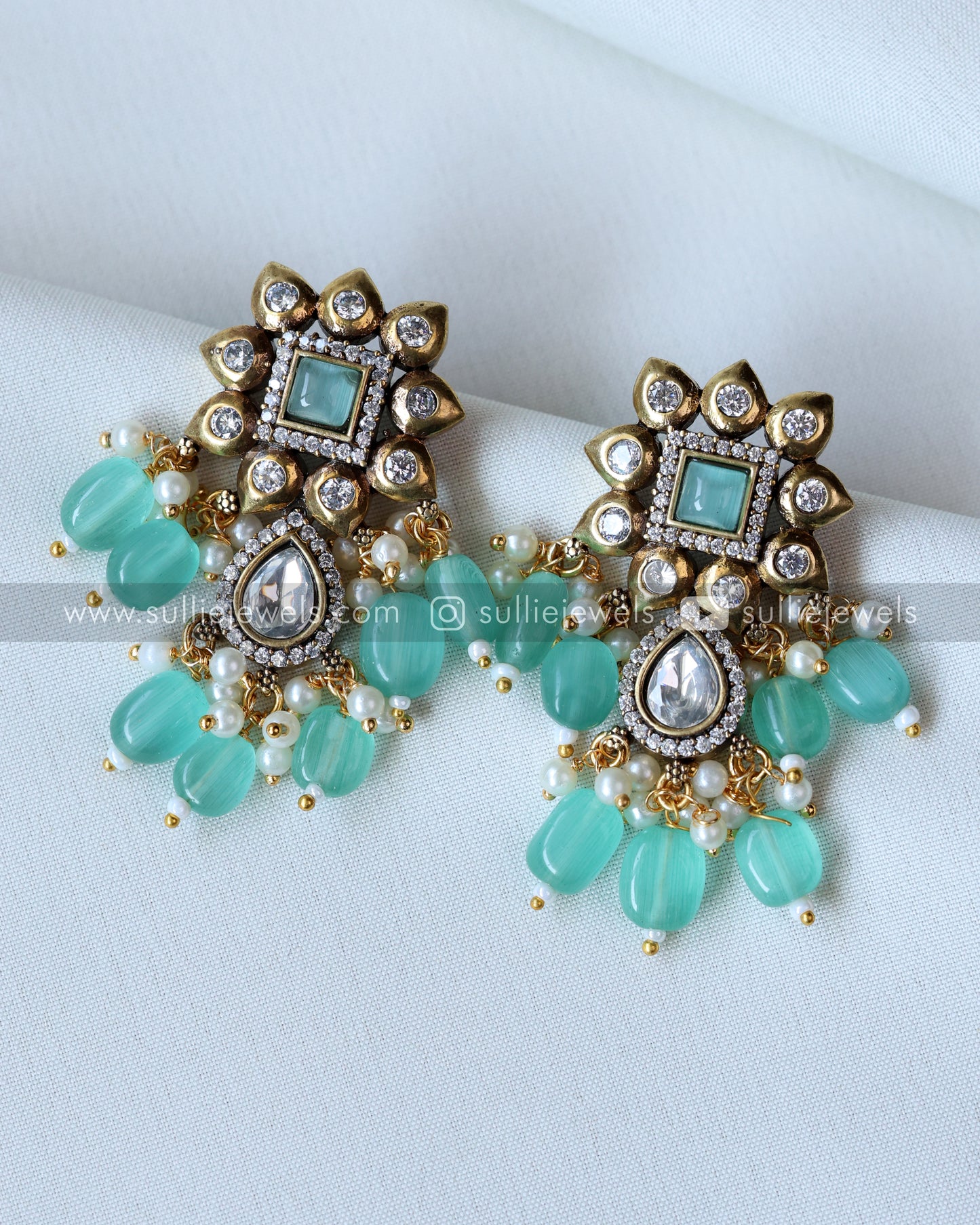 Victorian Polki Diamond Pastel Blue/Green Combo ( 6 piece )