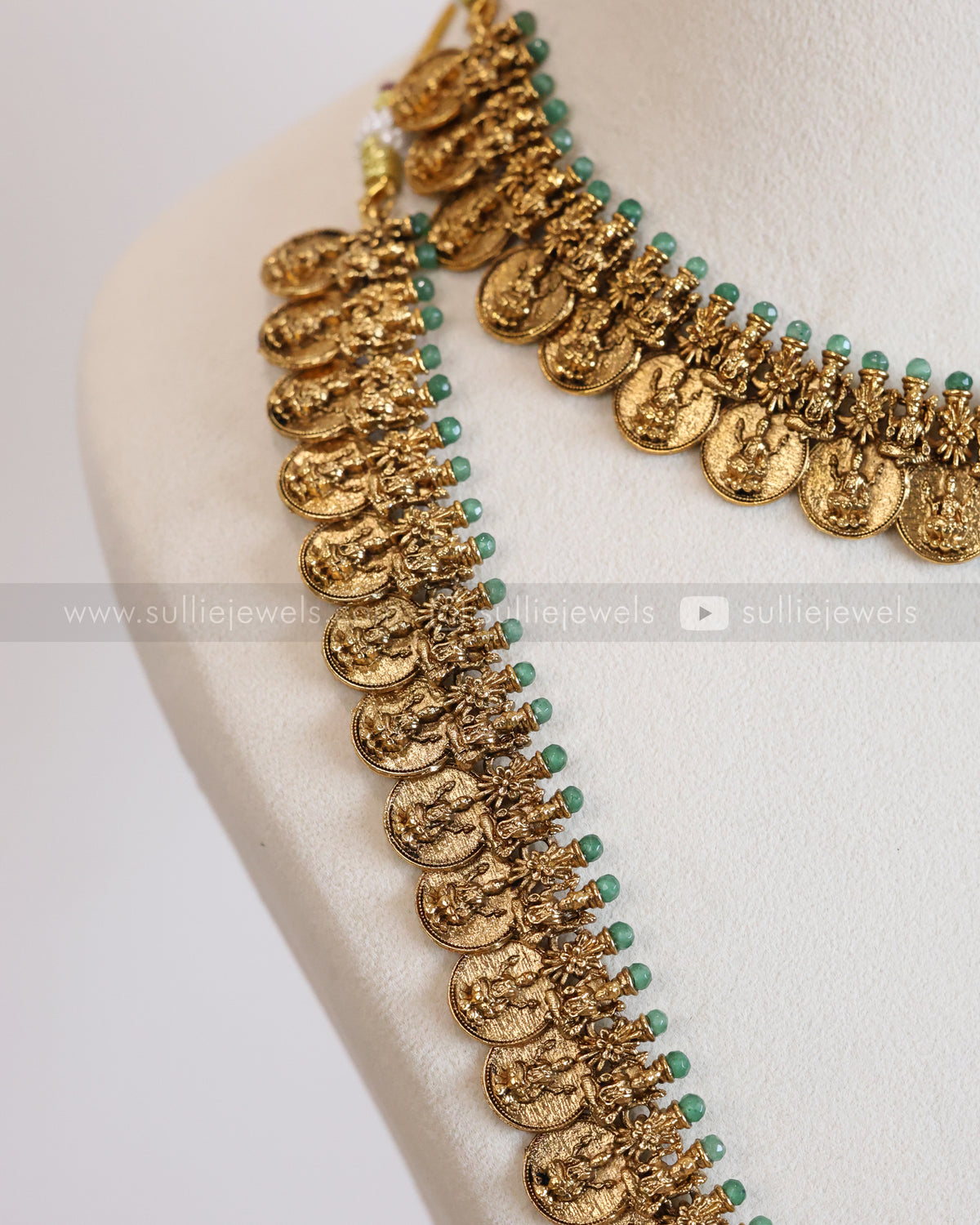 849 - Sullie Basic Bridal Kashumaala / Coin Mint Beads Short & Long Necklace Set