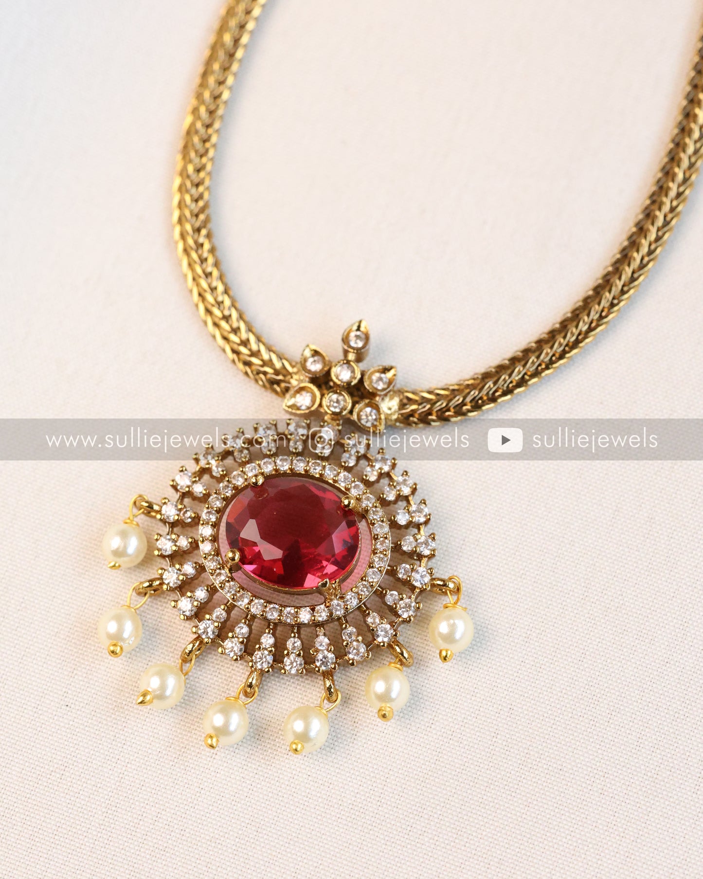 Ruby Centre Stone Necklace / Choker with Stud