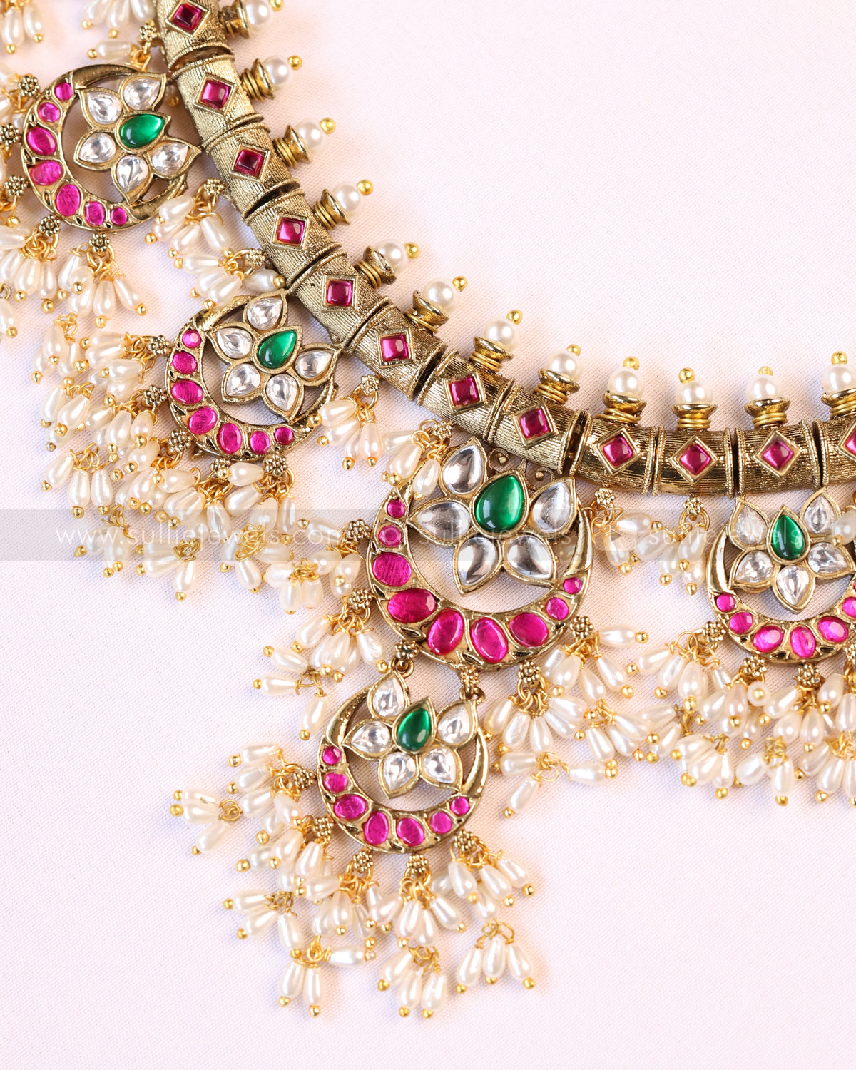 3953 - Rice Pearl Guttapusalu Premium Kundan Stone Necklace with Earring