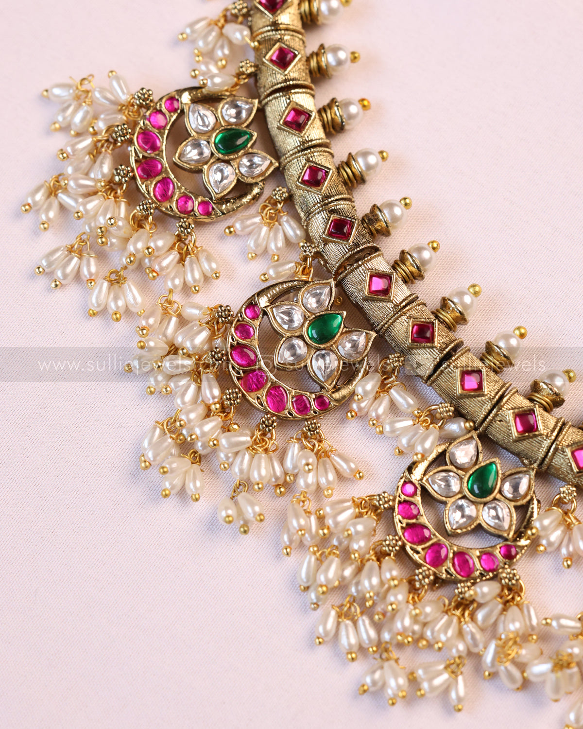3953 - Rice Pearl Guttapusalu Premium Kundan Stone Necklace with Earring