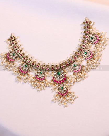 3953 - Rice Pearl Guttapusalu Premium Kundan Stone Necklace with Earring