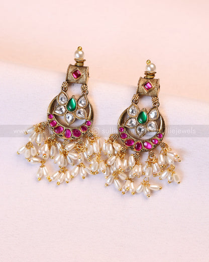 3953 - Rice Pearl Guttapusalu Premium Kundan Stone Necklace with Earring
