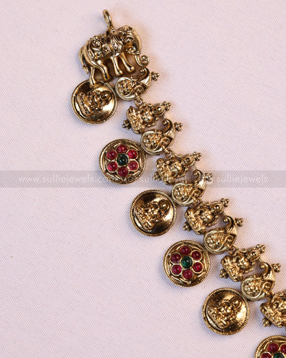 3955 - Lakshmi Peacock Flower Stone Coin Necklace with Jhumka