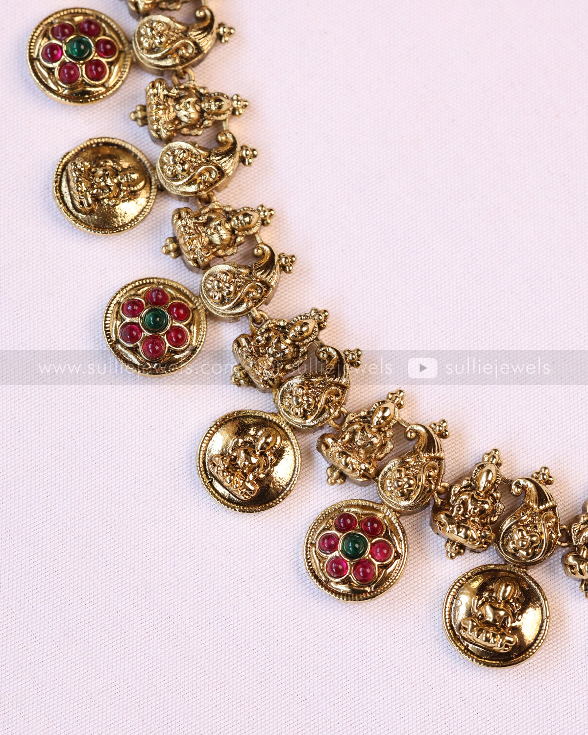 3955 - Lakshmi Peacock Flower Stone Coin Necklace with Jhumka