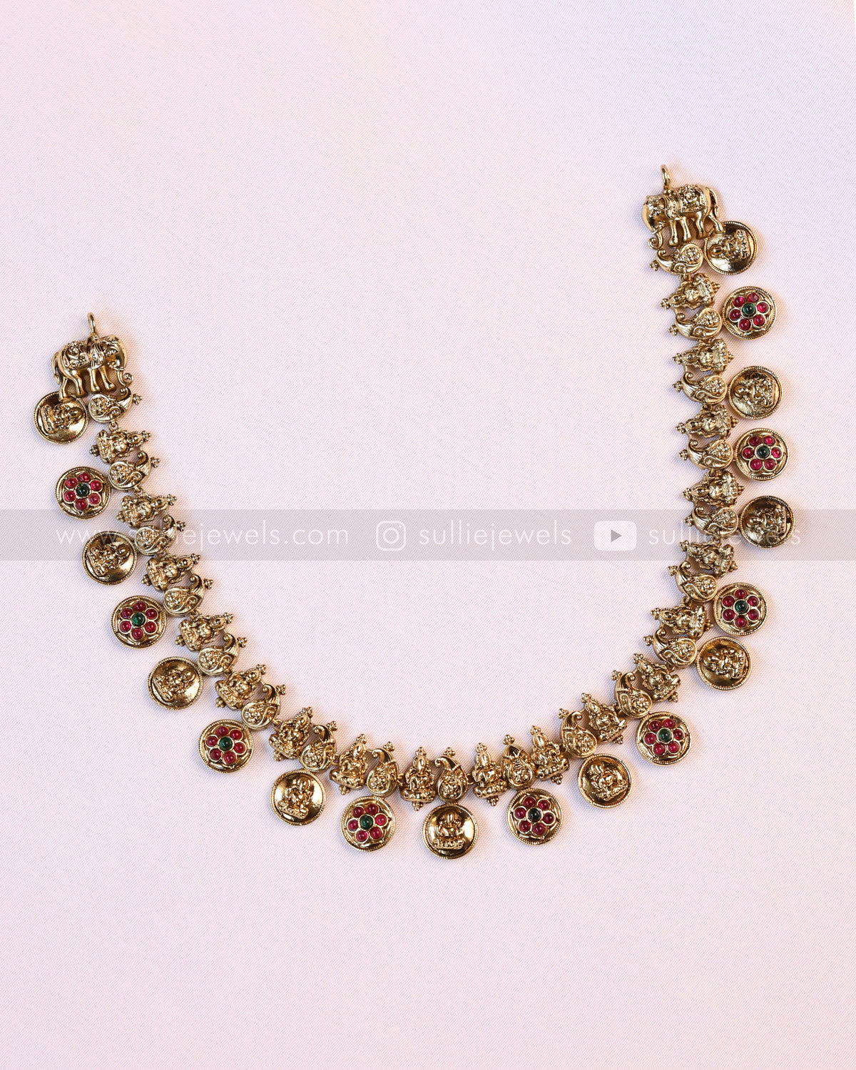 3955 - Lakshmi Peacock Flower Stone Coin Necklace with Jhumka