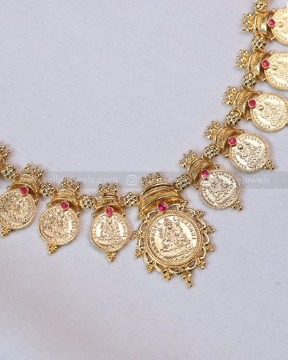 7174 - Gold Plated Coin Mid Length Necklace / Kashumaala