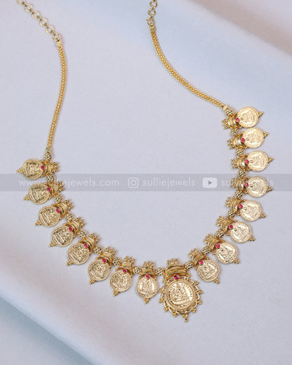 7174 - Gold Plated Coin Mid Length Necklace / Kashumaala