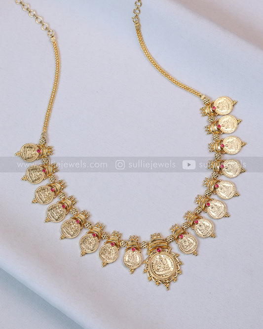 7174 - Gold Plated Coin Mid Length Necklace / Kashumaala