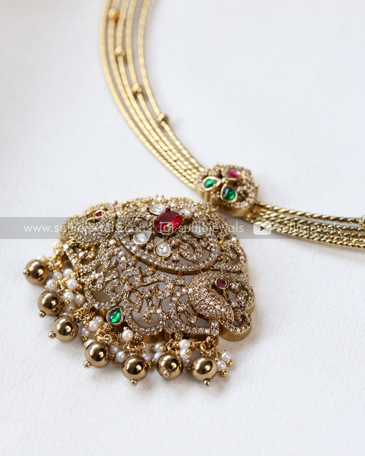 AD Premium Hasli with Earring - Gold Beads