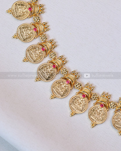 7174 - Gold Plated Coin Mid Length Necklace / Kashumaala