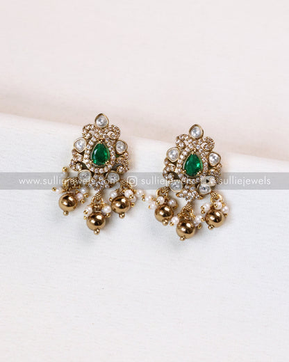 Kemp Premium Designer Hasli with Earring - Gold Beads