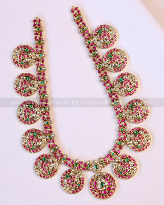 7219 - Kundan Stone Premium Peacock Design Haaram / Long Chain with Earring