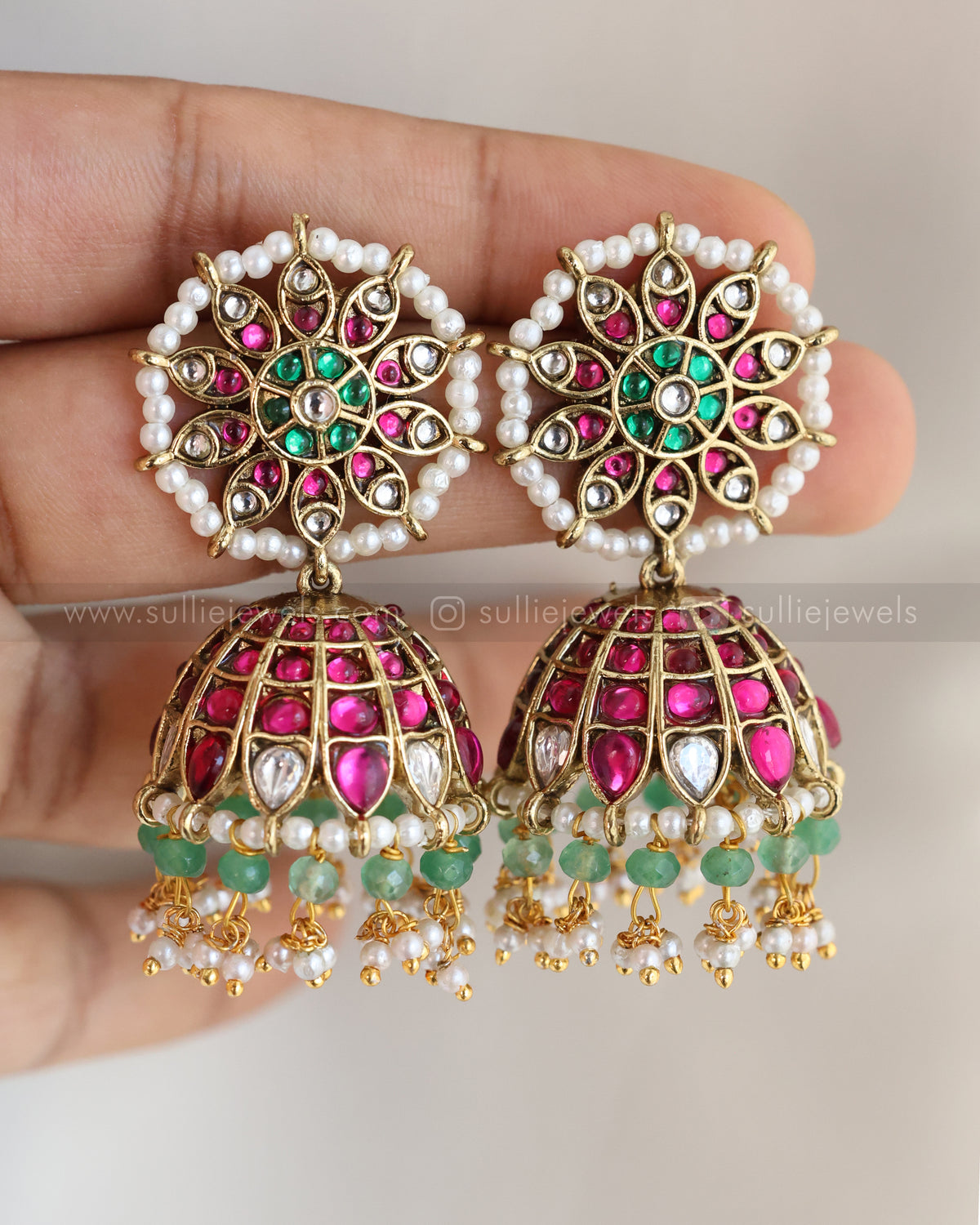 E1268 - Jadau Kundan Floral Jhumka