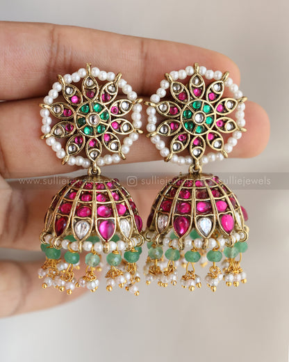 E1268 - Jadau Kundan Floral Jhumka