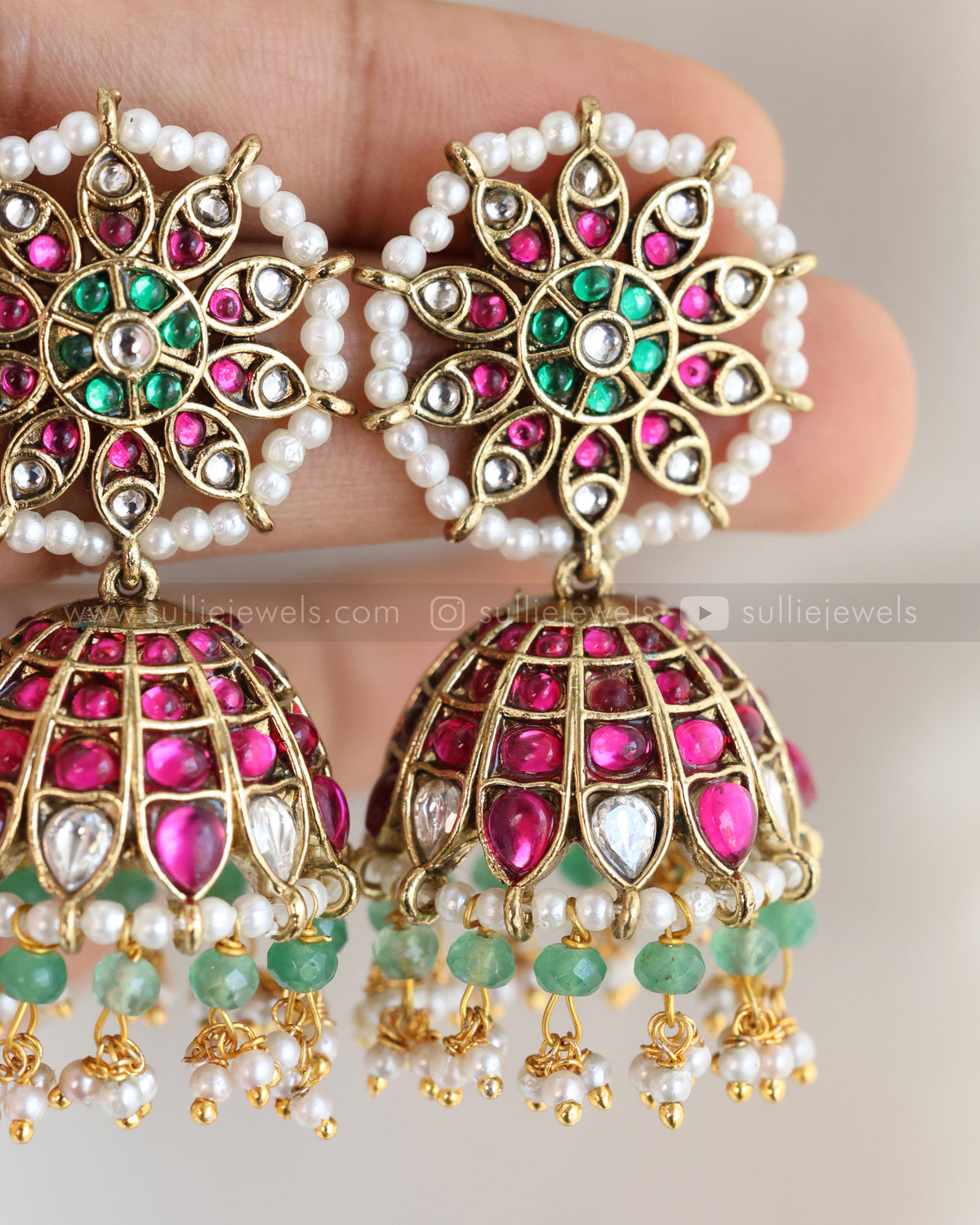 E1268 - Jadau Kundan Floral Jhumka