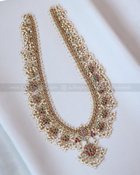 7154 - No Idol Lotus kemp Guttapusalu Long Chain / Haram with Earring