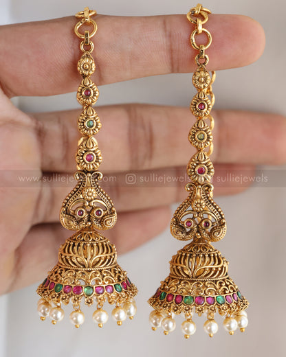 E1262 - Floral Peacock Jhumka with Earchain / Maatti