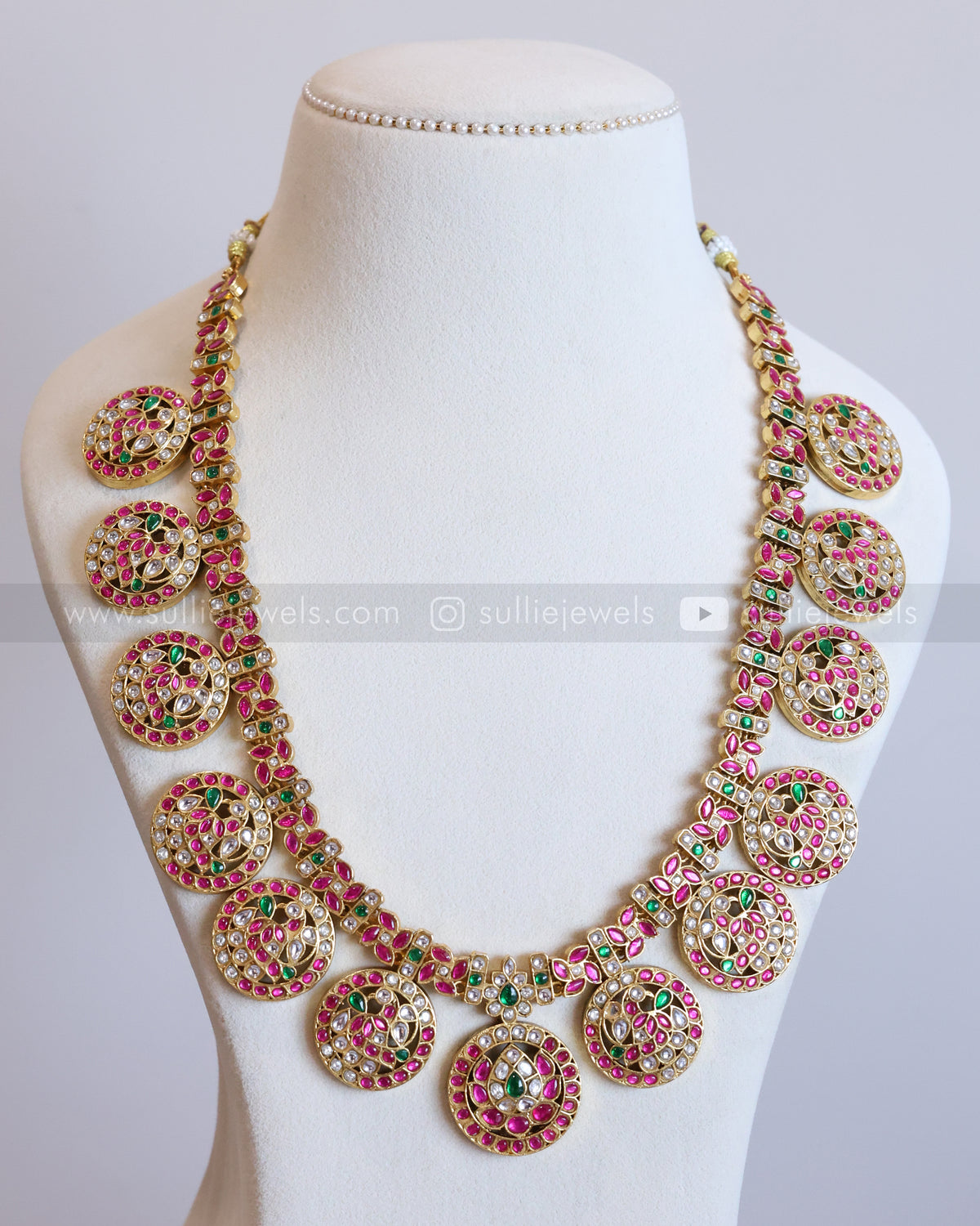 7219 - Kundan Stone Premium Peacock Design Haaram / Long Chain with Earring