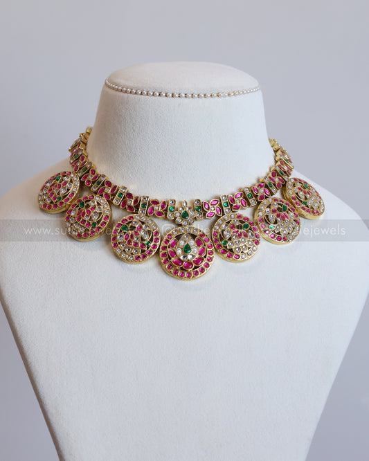 3954 - Kundan Stone Premium Peacock Design Necklace with Earring