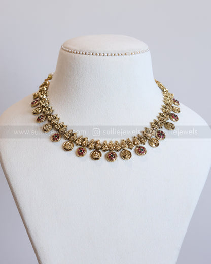 3955 - Lakshmi Peacock Flower Stone Coin Necklace with Jhumka