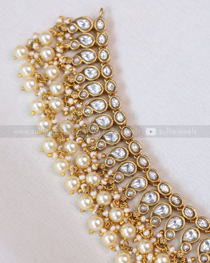 3665 - Luxe Goddess White Kundan Pearls Lakshmi Necklace with Earring