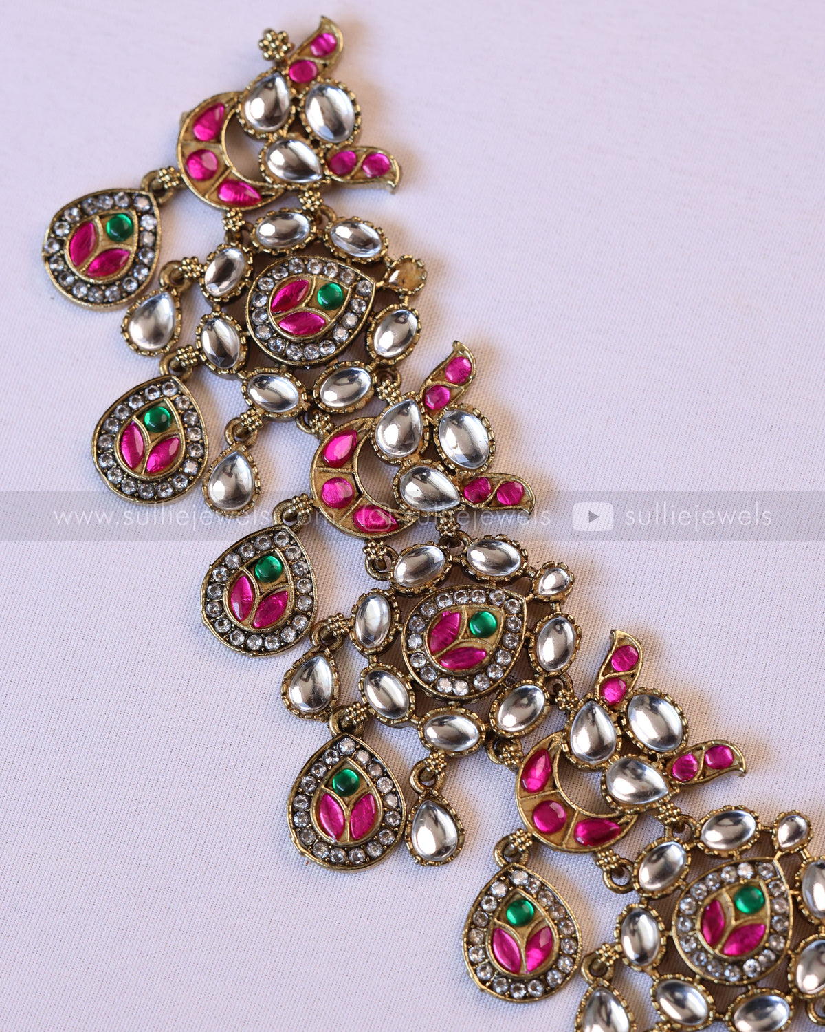 3951 - Premium Lakshmi Kundan Stone Work Mint Beads Necklace with Earring