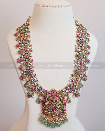 Premium Lakshmi Kundan Stone Work Mint Beads Bridal Combo ( 3 piece )