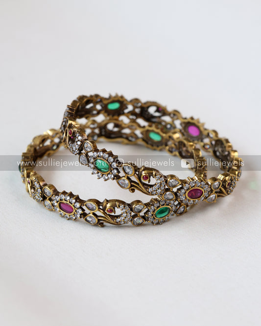 Multicolour Victorian Stone Bangle - Set of 2