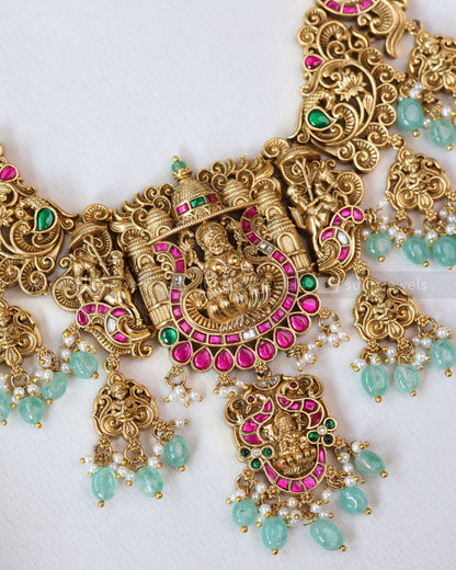 7158 - Lakshmi Premium Jadau Long Chain/Haaram with Jhumka - Mint Beads
