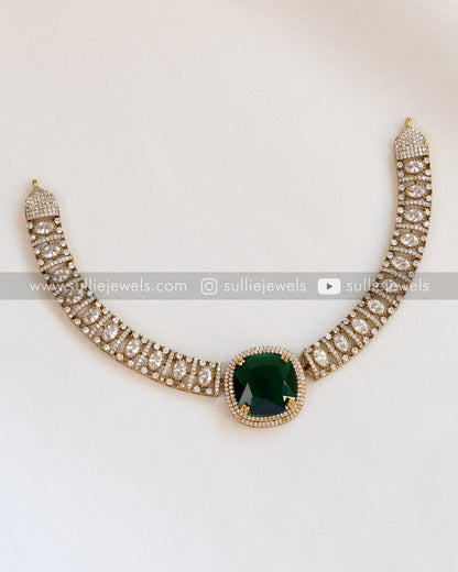 AD Stone Emerald Necklace with Stud