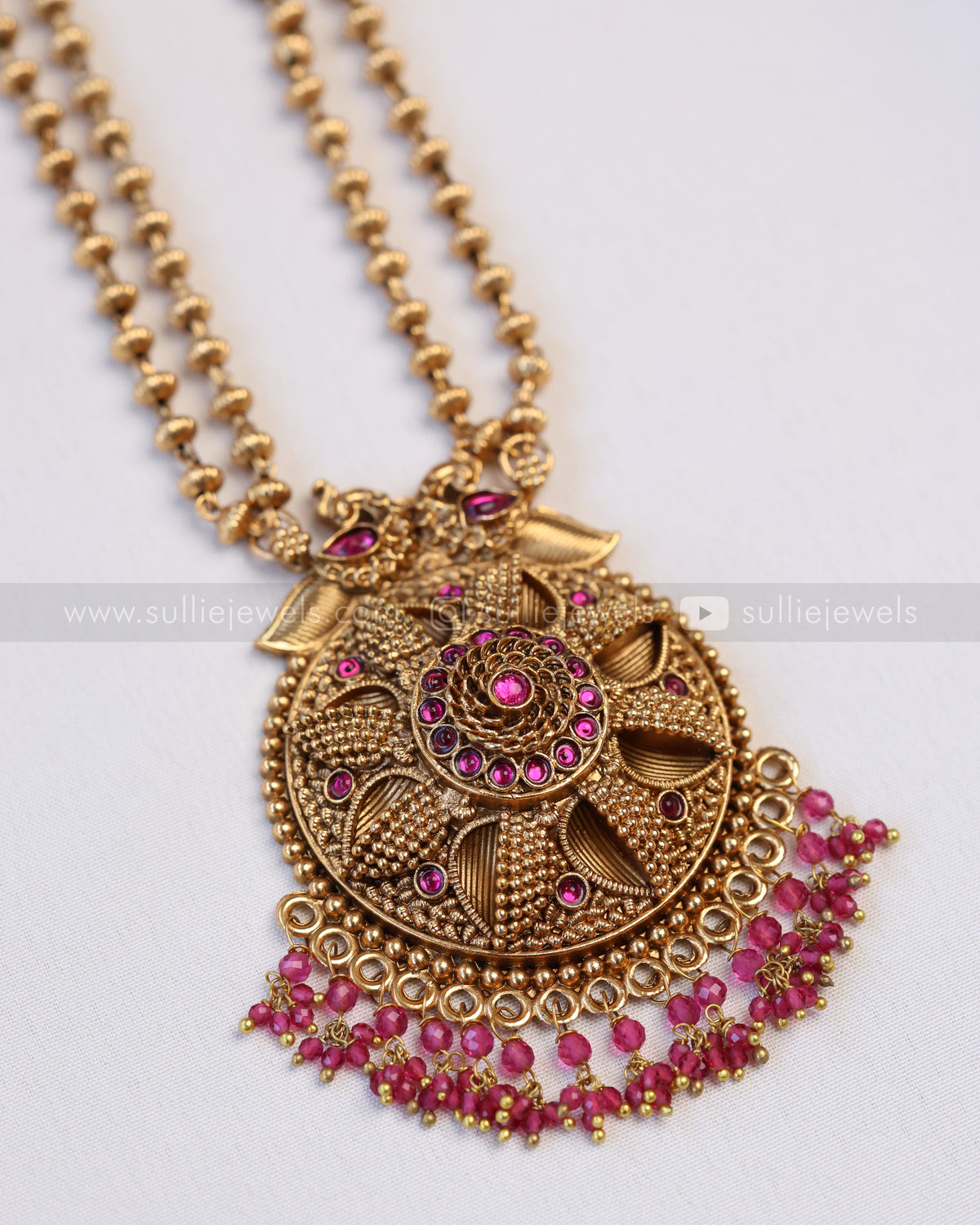 6040 - Sullie Basic - Floral Gold & Ruby Pendant Set with Jhumka