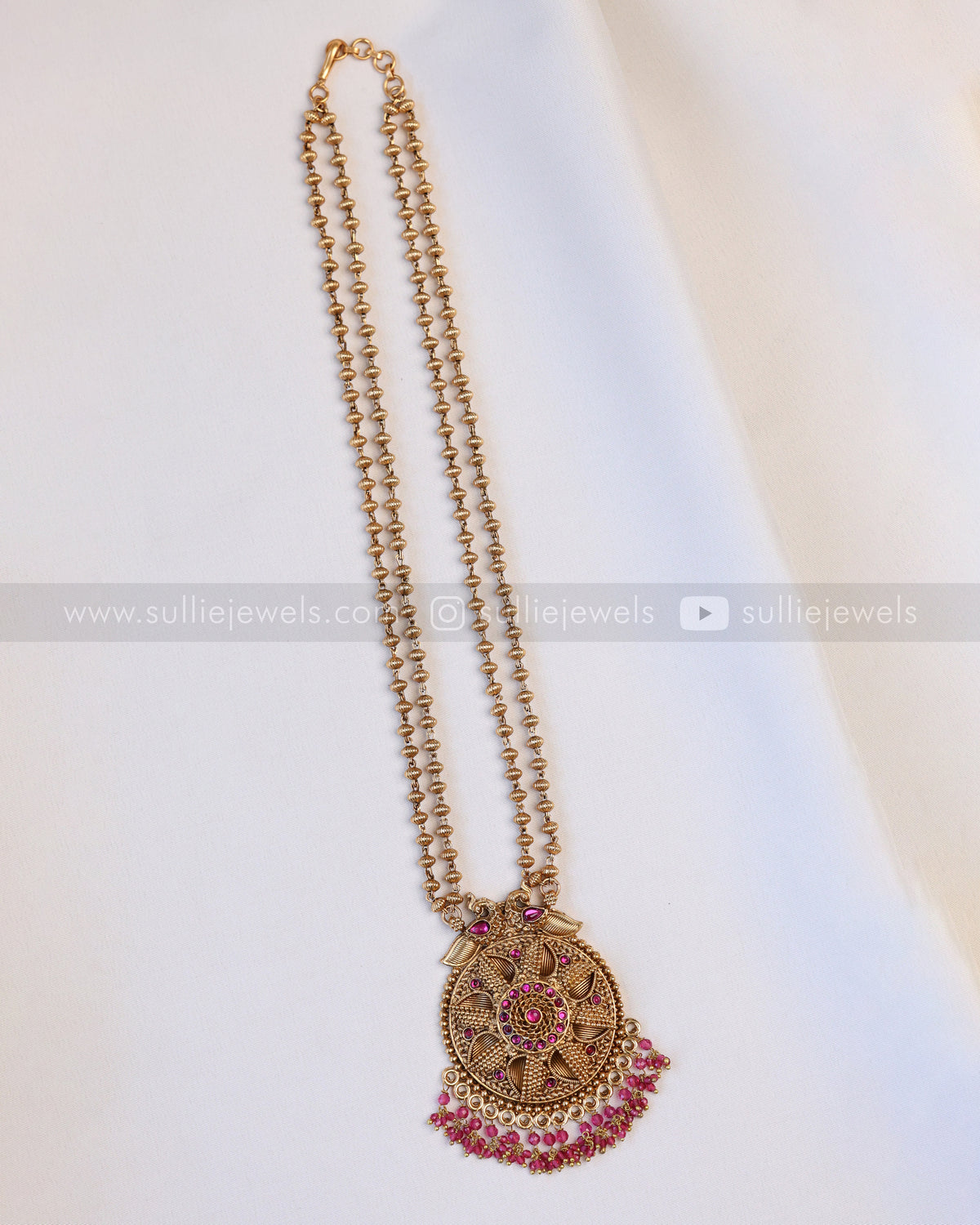 6040 - Sullie Basic - Floral Gold & Ruby Pendant Set with Jhumka