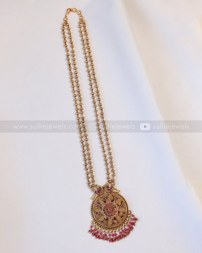 6040 - Sullie Basic - Floral Gold & Ruby Pendant Set with Jhumka