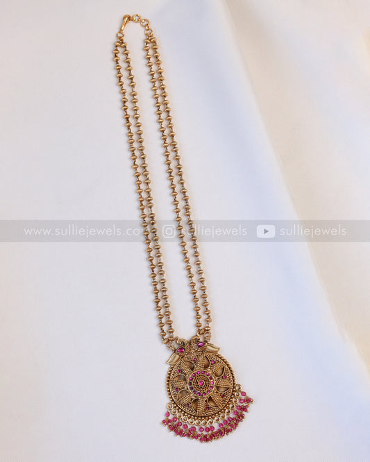 6040 - Sullie Basic - Floral Gold & Ruby Pendant Set with Jhumka
