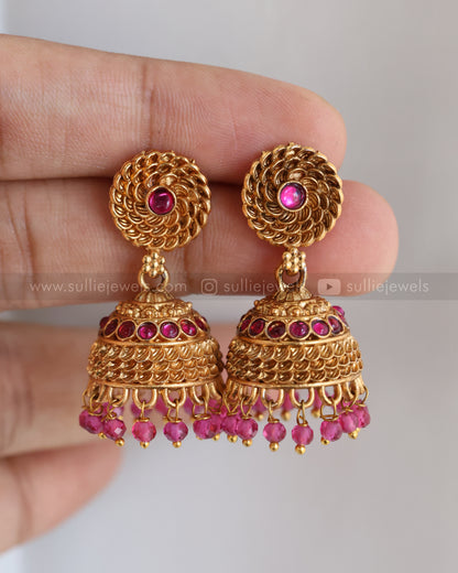 6040 - Sullie Basic - Floral Gold & Ruby Pendant Set with Jhumka
