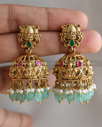 7158 - Lakshmi Premium Jadau Long Chain/Haaram with Jhumka - Mint Beads