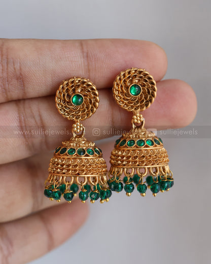 6053 - Sullie Basic - Floral Gold & Green Pendant Set with Jhumka