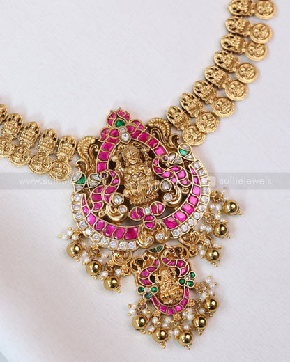 3661 - Premium Jadau Lakshmi Coin Necklace with Earring
