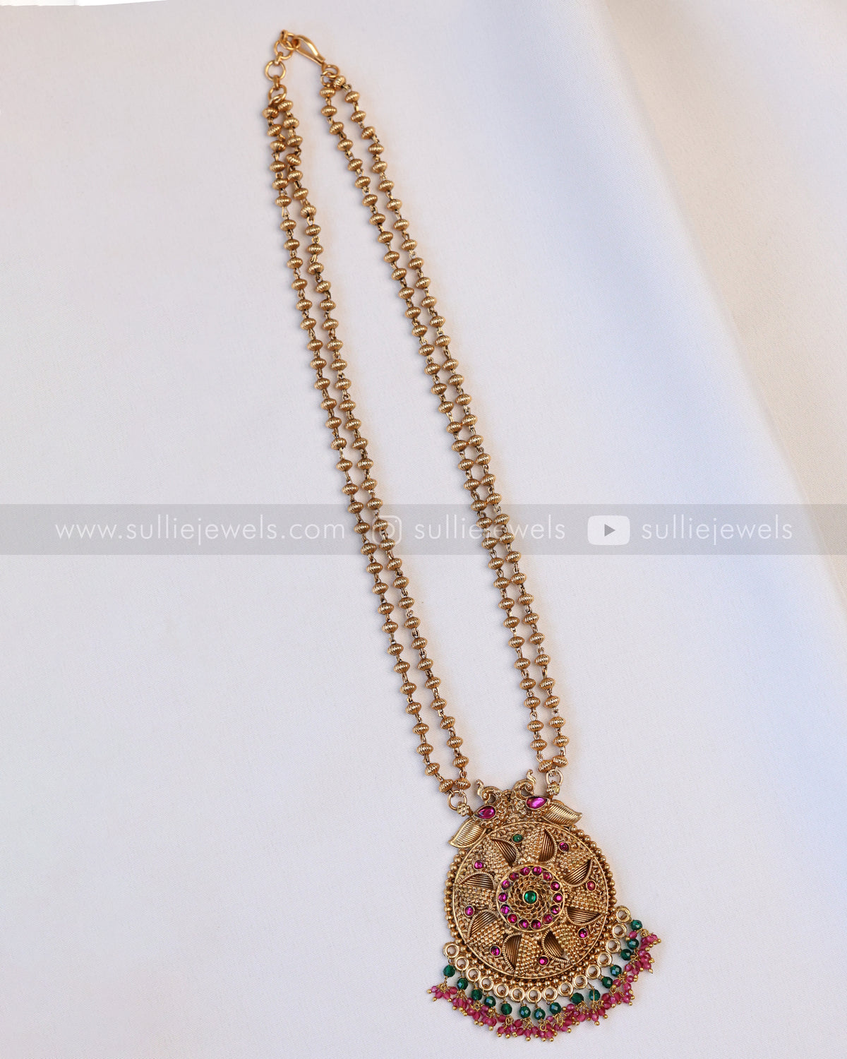 6054 - Sullie Basic - Floral Gold & Ruby Green Pendant Set with Jhumka