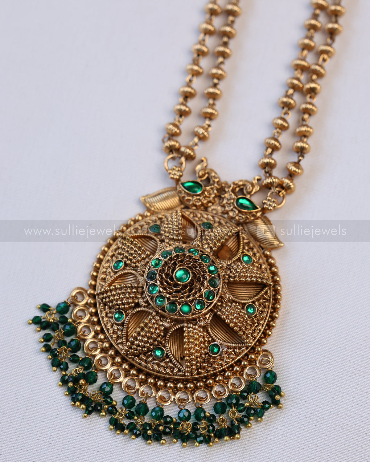 6053 - Sullie Basic - Floral Gold & Green Pendant Set with Jhumka