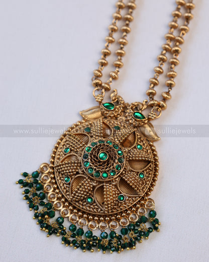 6053 - Sullie Basic - Floral Gold & Green Pendant Set with Jhumka