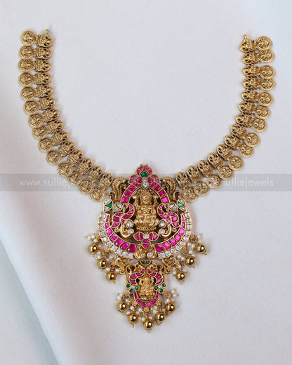 3661 - Premium Jadau Lakshmi Coin Necklace with Earring