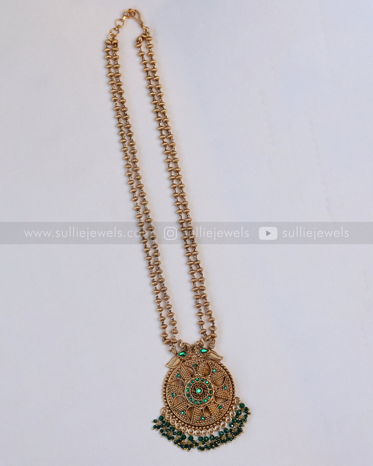 6053 - Sullie Basic - Floral Gold & Green Pendant Set with Jhumka