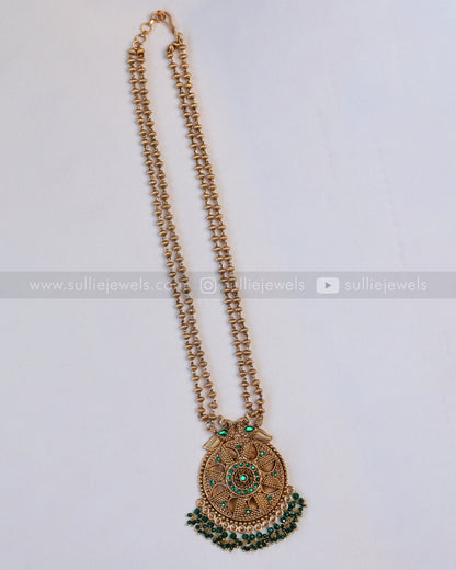 6053 - Sullie Basic - Floral Gold & Green Pendant Set with Jhumka