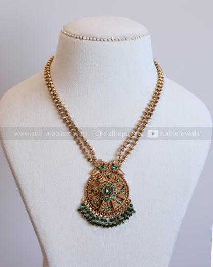 6053 - Sullie Basic - Floral Gold & Green Pendant Set with Jhumka