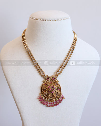 6040 - Sullie Basic - Floral Gold & Ruby Pendant Set with Jhumka