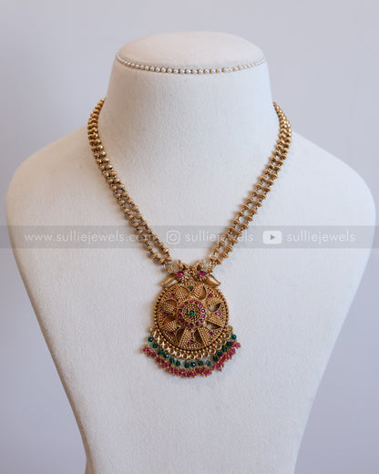 6054 - Sullie Basic - Floral Gold & Ruby Green Pendant Set with Jhumka